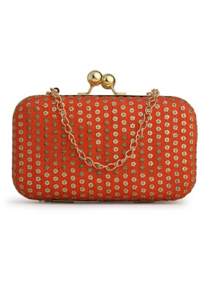 Orange & Gold Embroidered Box Clutches For Girls and womens