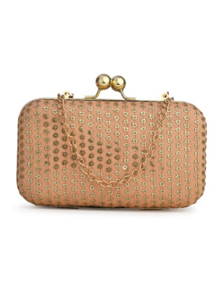 Peach & Gold Embroidered Box Clutches For Girls and womens